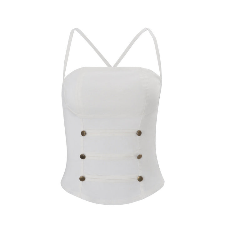 Damen Stylisches Top mit verstellbaren Spaghettiträgern und Knopfdetail Drune