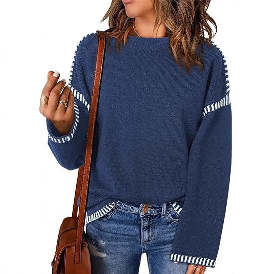 Damen modischer Pullover mit strukturiertem Material und streifenförmigen Details Drune