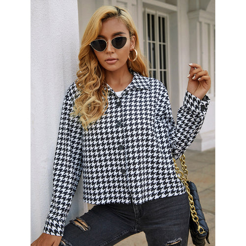 Damen stylisches Blusenshirt mit klassischem Hahnentrittmuster Drune