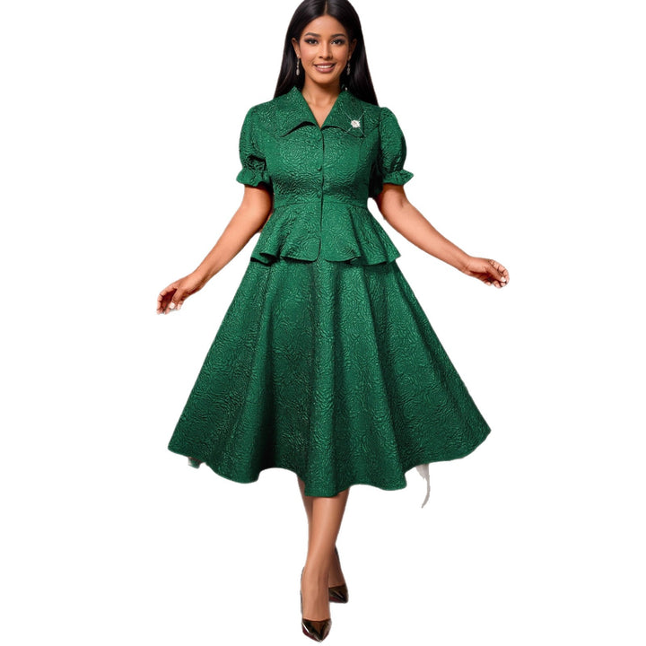 Damen elegantes Kleid mit Vintage-Details und voluminösem Rock Drune