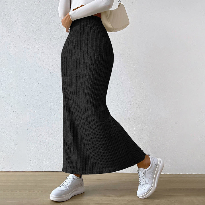 Damen gerippter Maxi-Rock mit hohem Bund, taillierter Stretchpassform und schmeichelnder Längsrippe Drune