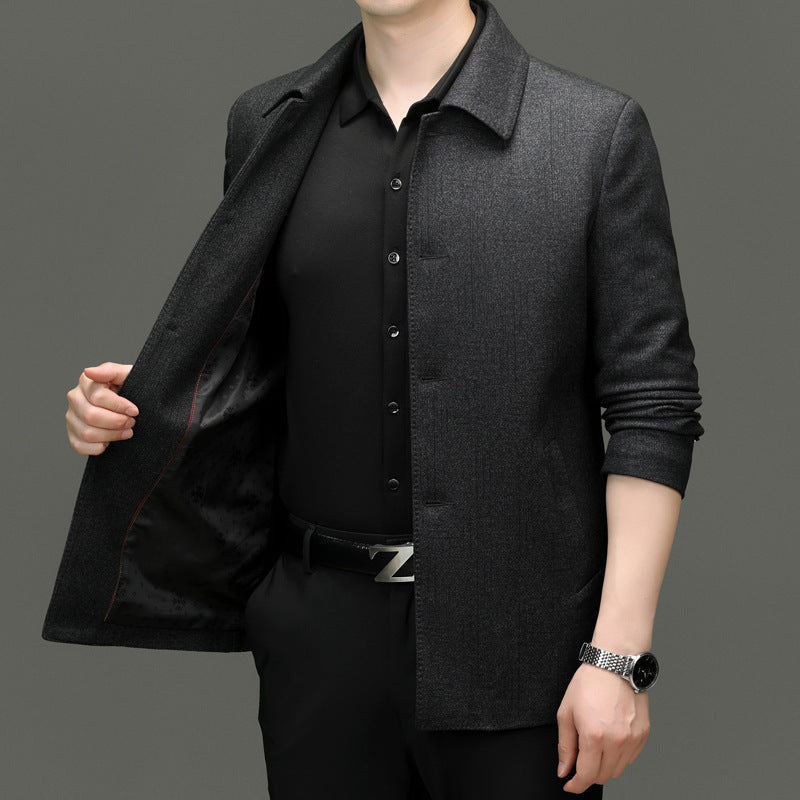 Herren lässiger Wool-Jackett mit knöpfbarem Kragen und praktischen Taschen Drune