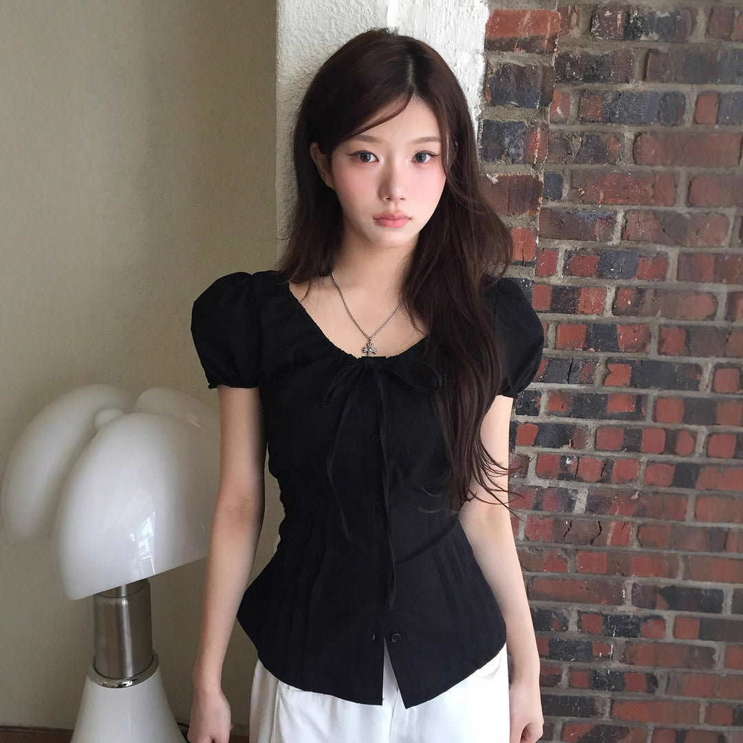 Damen elegante Bluse mit Rüschendetails und Knopfverschluss Drune