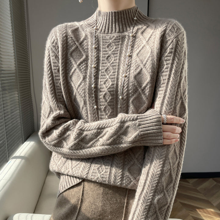Damen Zopfmuster-Mockneckpullover mit feinem Ajour‑Detail und flauschiger Kaschmir‑Optik Drune
