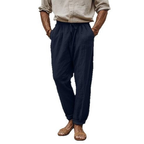 Herren lässige Leinenmisch-Joggerhose mit Kordelzug, angeschrägten Eingrifftaschen und schmalem Knöchelabschluss Drune