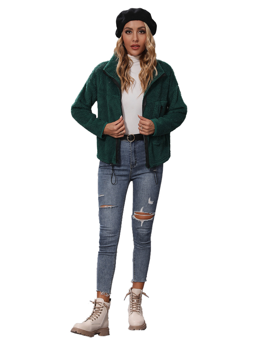 Damen Fleecejacke mit hohem Kragen und praktischen Reißverschlusstaschen Drune