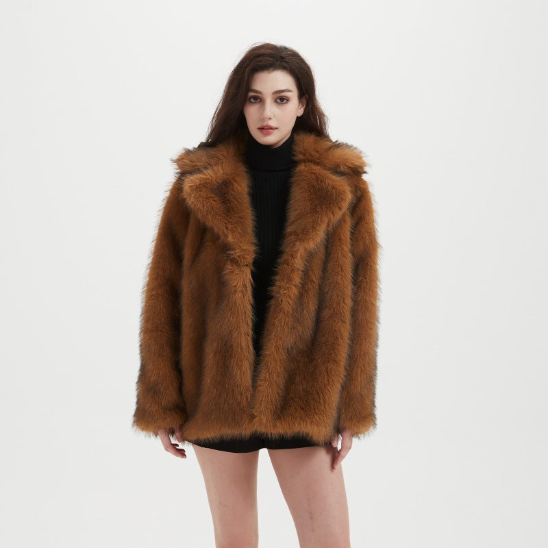Damen Langfloriger Oversize Kunstpelz‑Mantel mit Boxy‑Silhouette und offenem Schnitt Drune