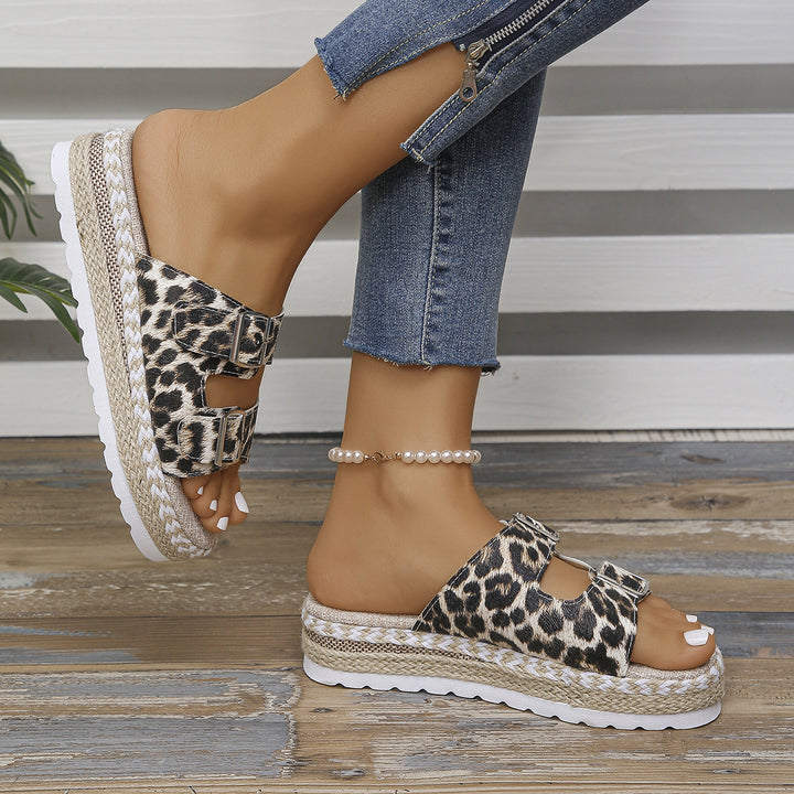 Damen Plattform-Slidesandalen mit doppelter Schnallen-Design Drune