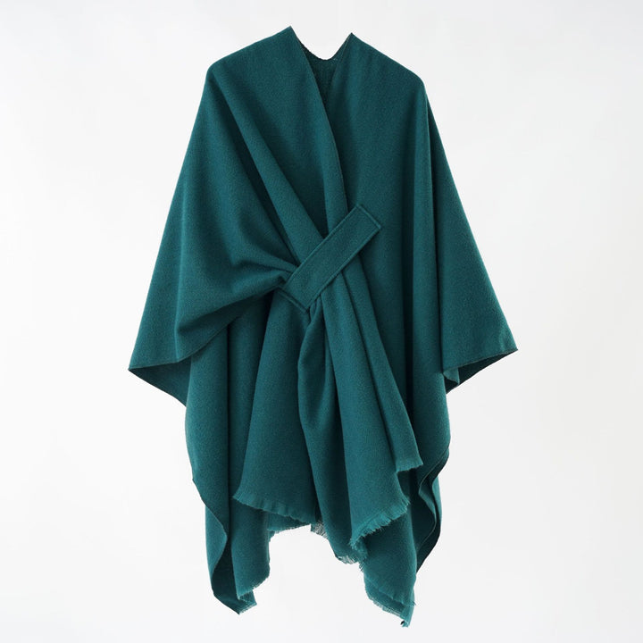 Damen Strickponcho mit geometrischem Blockmuster und Fransen Drune
