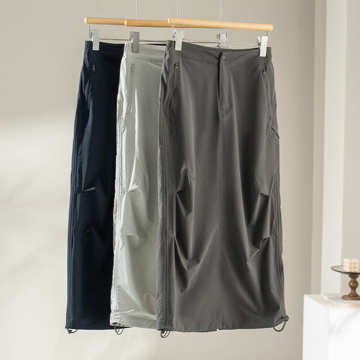 Damen Technischer Cargo-Midirock mit Tunnelzug-Saum und Reißverschlusstaschen Drune