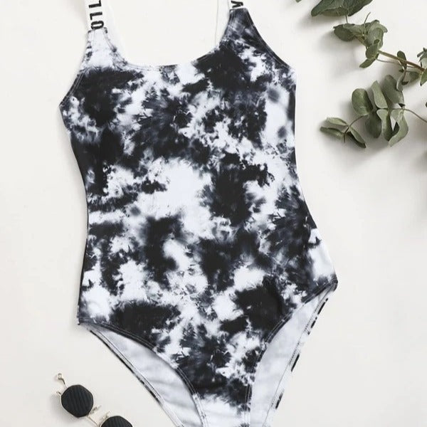 Damen Einteiler Badeanzug mit modischem Tie-Dye-Muster Drune