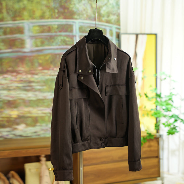 Damen elegante Utility-Jacke mit hohem Kragen Drune