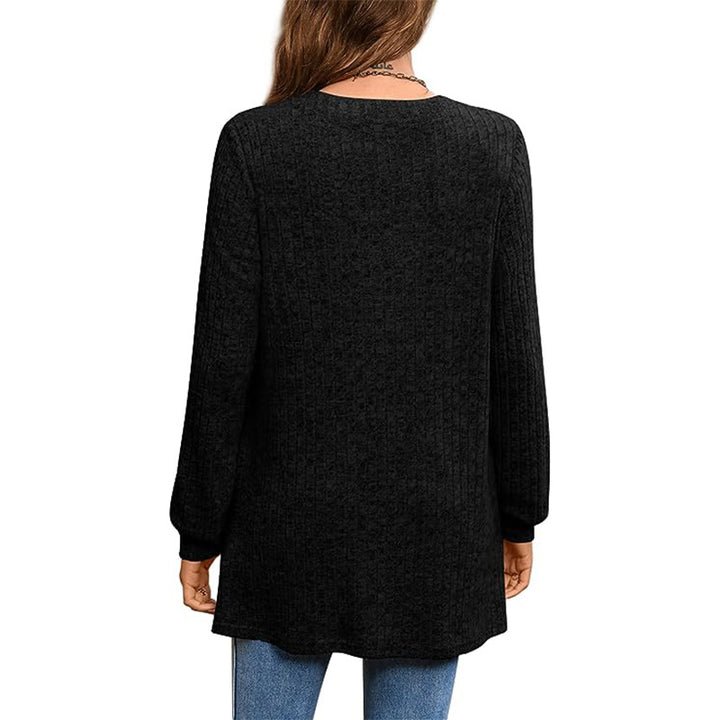 Damen Lockere Strick-Tunika mit seitlichen Taschen und V-Ausschnitt Drune