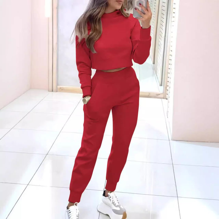 Damen Sweatpants-Set mit hohem Kragen und modischem cropped Oberteil Drune