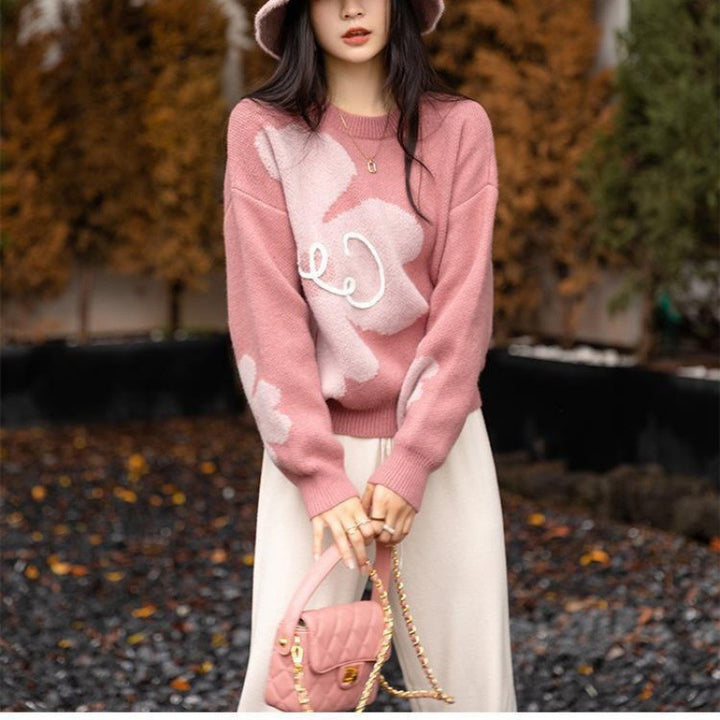 Damen Pullover mit floralem Strickmuster und bequemen Oversized-Schnitt Drune