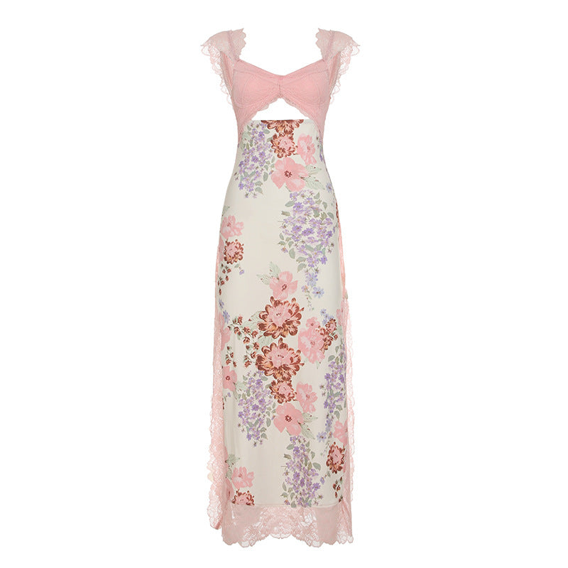 Damen elegantes Nachthemd mit floralen Einsätzen und zarten Spitzenakzenten Drune