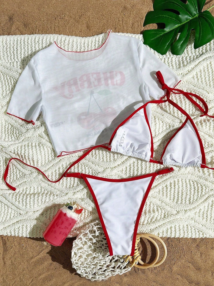 Damen Bikini-Set mit kreativem Kirschmotiv Drune