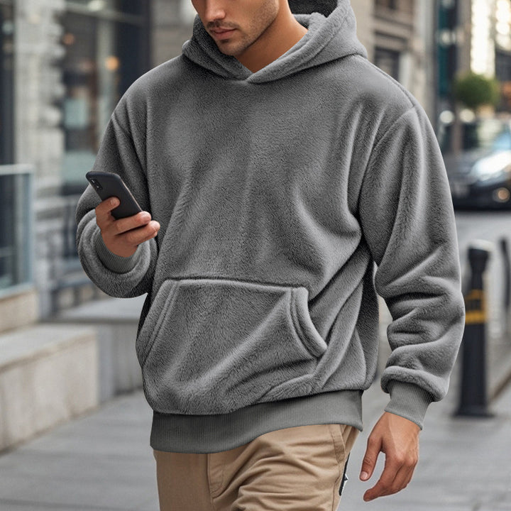 Herren nan kuscheliger Oversize-Fleece-Hoodie mit Kängurutasche und geripptem Saum Drune