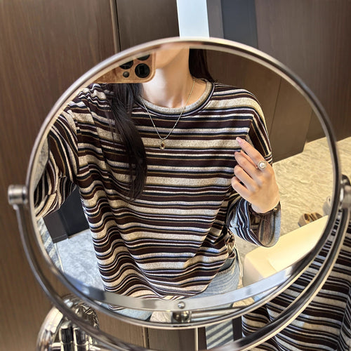 Damen lässiges gestreiftes Longsleeve-Shirt Drune