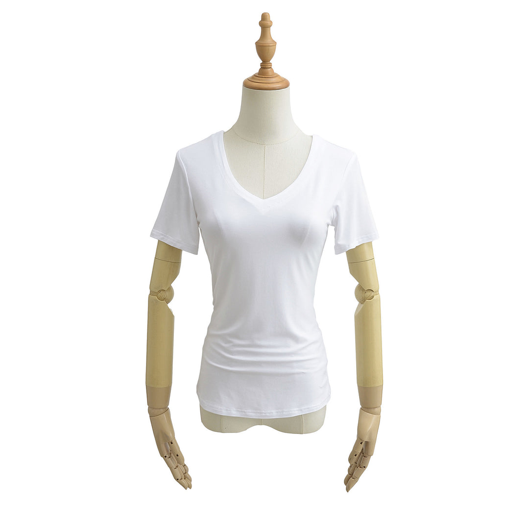 Damen V-Ausschnitt T-Shirt aus atmungsaktiver Baumwollmischung mit lässigem Schnitt Drune