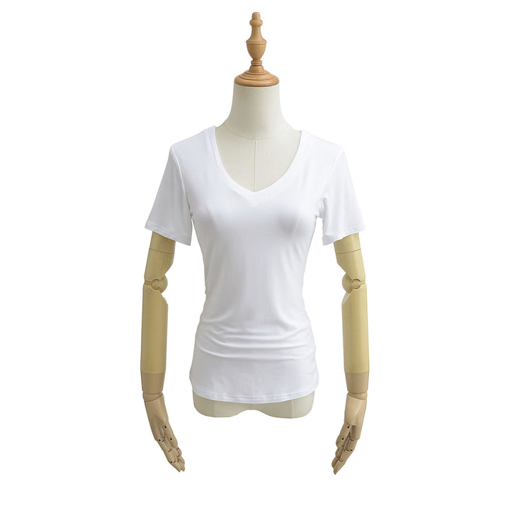 Damen V-Ausschnitt T-Shirt aus atmungsaktiver Baumwollmischung mit lässigem Schnitt Drune