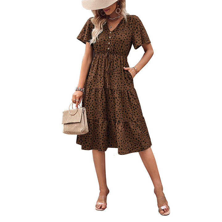 Damen Midi-Kleid mit voluminösem Rock und elegantem Bindegürtel Drune