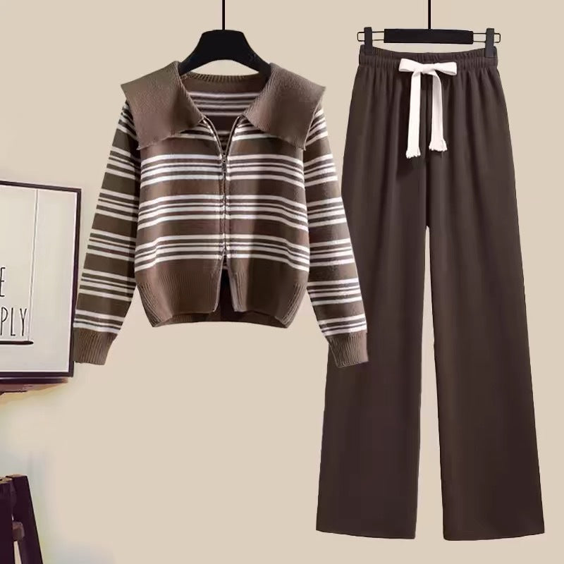 Damen Strickjacke mit Reißverschluss und weiten Hosen Drune