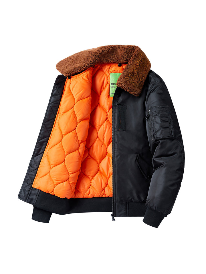 Herren kurz geschnittene Pilotenjacke im Vintage‑Fliegerstil mit Teddykragen und isolierender Thermofütterung Drune