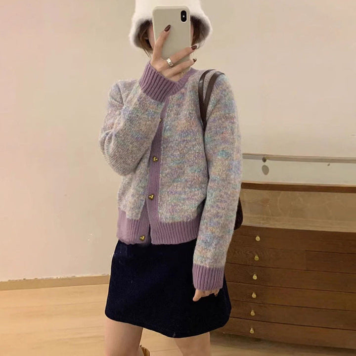 Damen kuschelige Strickjacke mit Herzknöpfen und kontrastierenden Rippdetails Drune