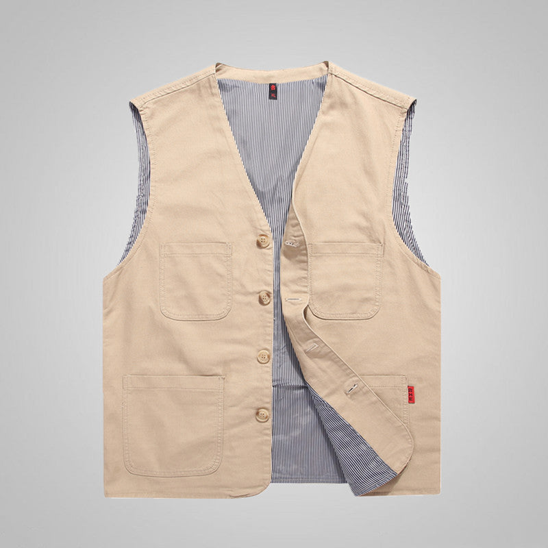 Herren Canvas-Utilityweste aus Baumwolle mit aufgesetzten Taschen und gestreiftem Innenfutter Drune
