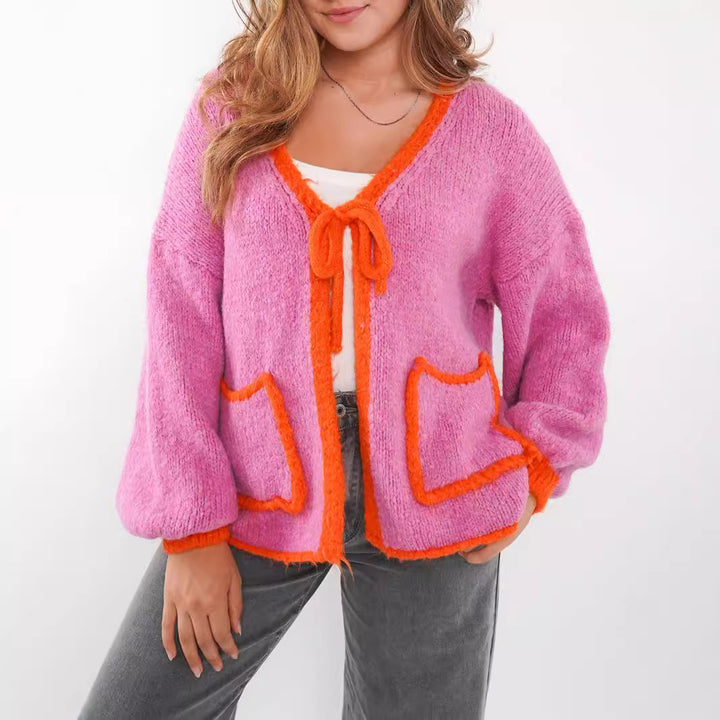 Damen lässige Strickjacke mit verspieltem Kordelzug und eleganten Taschen Drune