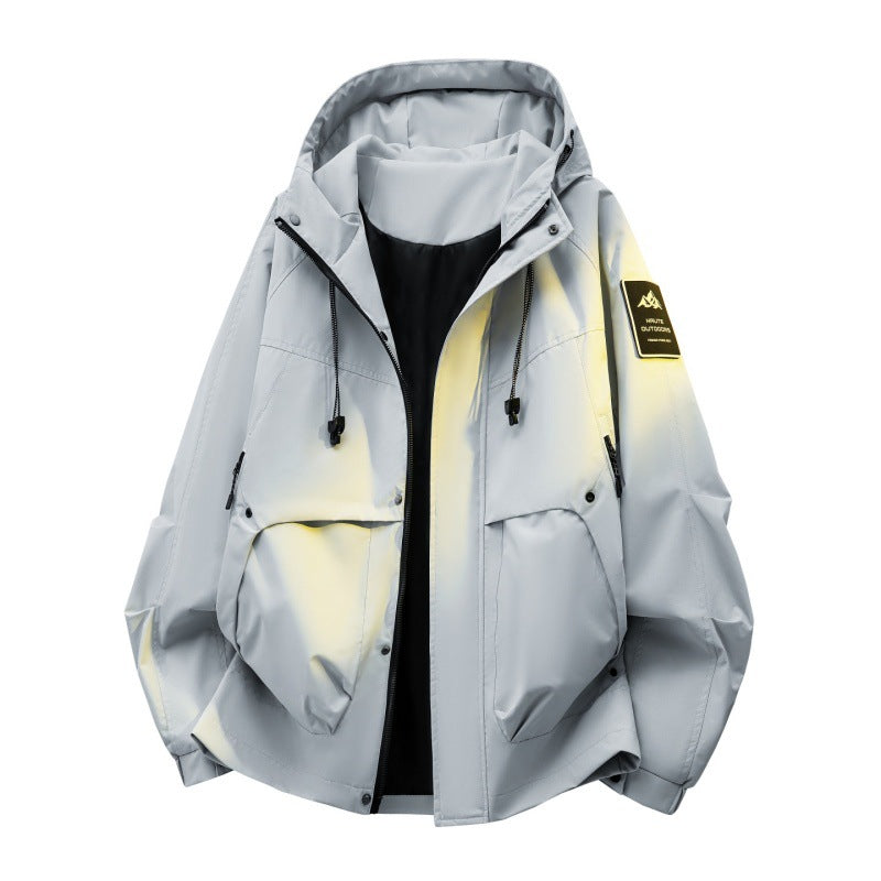 Herren Wattierte Kapuzen-Utility-Jacke mit abnehmbarem Innenfutter & hohem Stehkragen Drune
