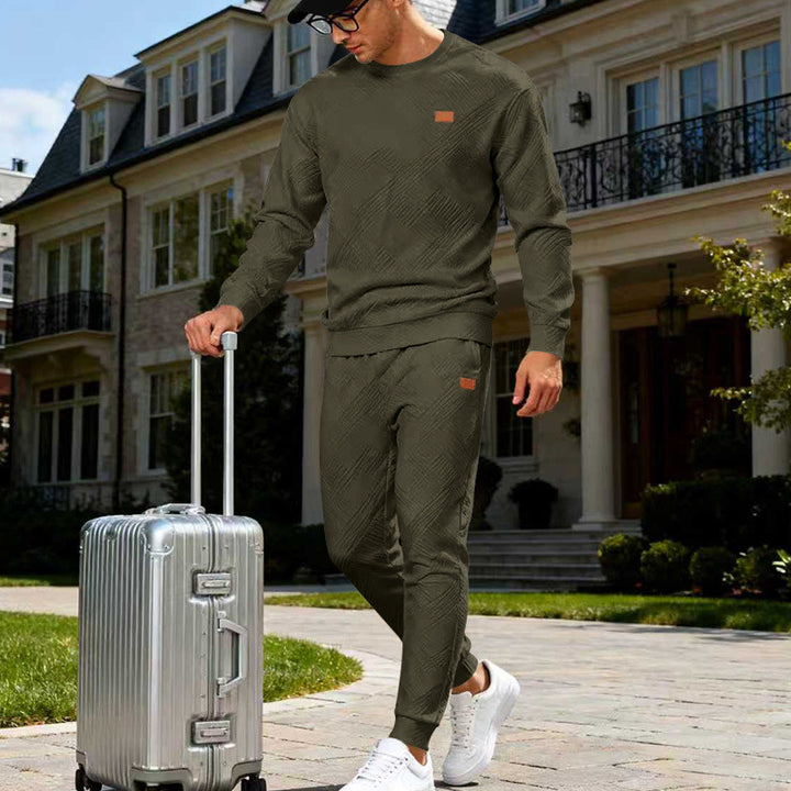 Herren Feinstrukturiertes Lounge-Set mit Rundhals-Pullover & schmaler Jogginghose Drune