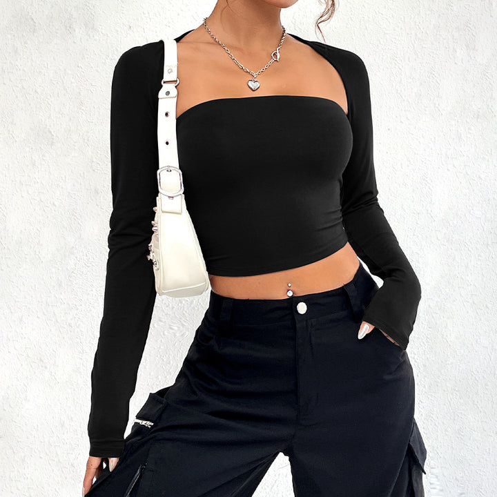 Damen Top mit asymmetrischem Ausschnitt und langen Ärmeln Drune