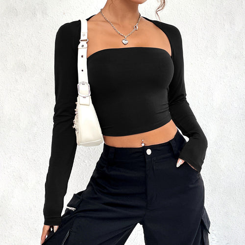 Damen Top mit asymmetrischem Ausschnitt und langen Ärmeln Drune