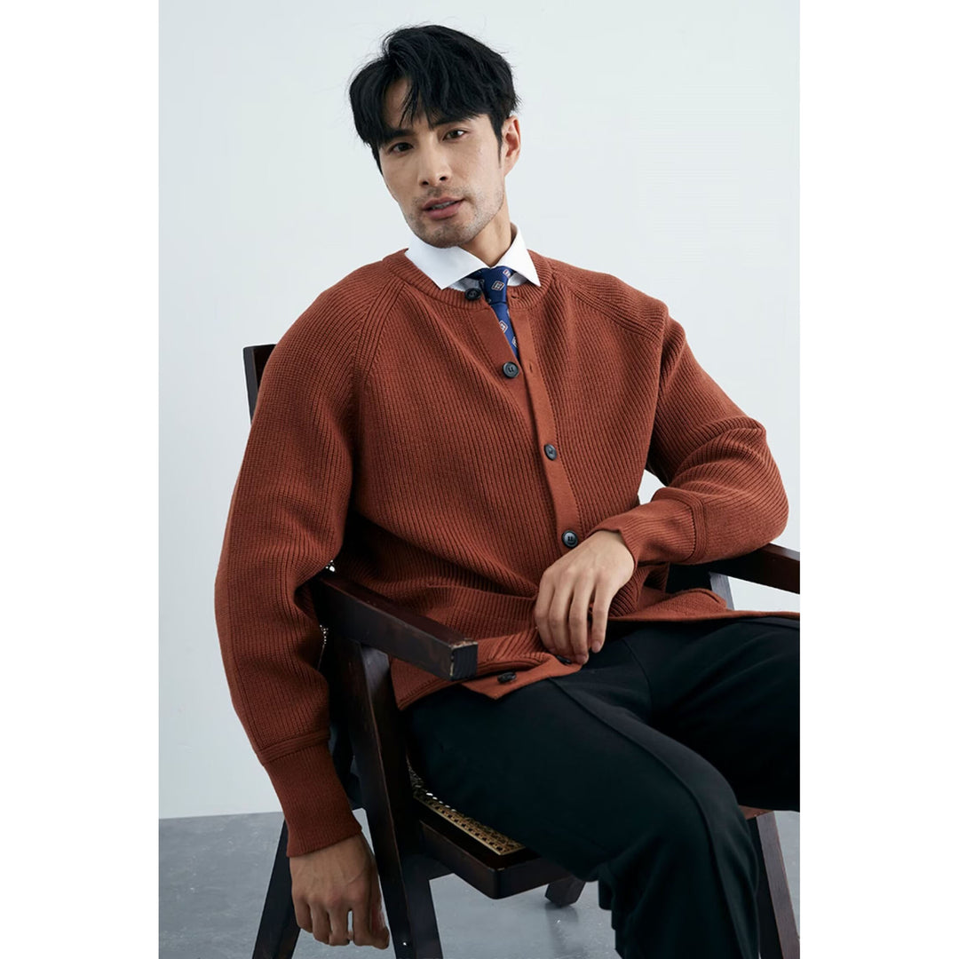 Herren Modische Strickjacke mit Rundhalsausschnitt Drune
