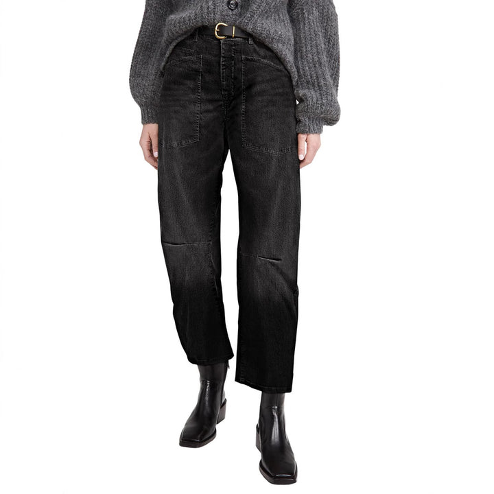 Damen nan lässige Canvas-Hose mit hohem Bund, weitem Bein und aufgesetzten Taschen Drune