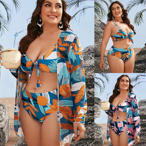 Damen Bikini-Set mit floralem Wickeloberteil und eleganter Strandjacke Drune