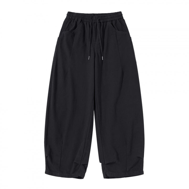 Damen Weite Cropped-Hose mit Tunnelzugbund, Ballon-Silhouette und aufgesetzten Taschen Drune