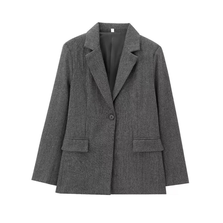 Damen Einreihiger Blazer mit Fischgrätmuster, Reverskragen und Pattentaschen Drune