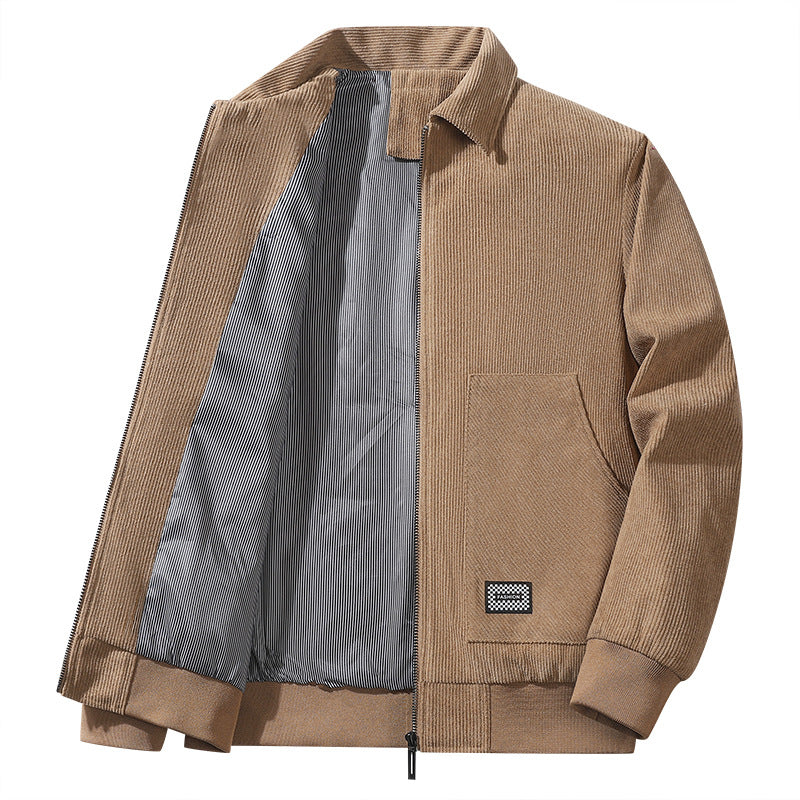 Herren strukturierter Freizeitblouson mit feinem Cordgewebe, gestreiftem Innenfutter und elastischem Saum Drune