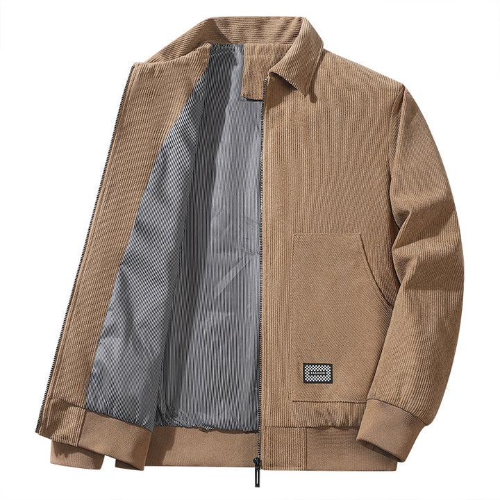 Herren strukturierter Freizeitblouson mit feinem Cordgewebe, gestreiftem Innenfutter und elastischem Saum Drune