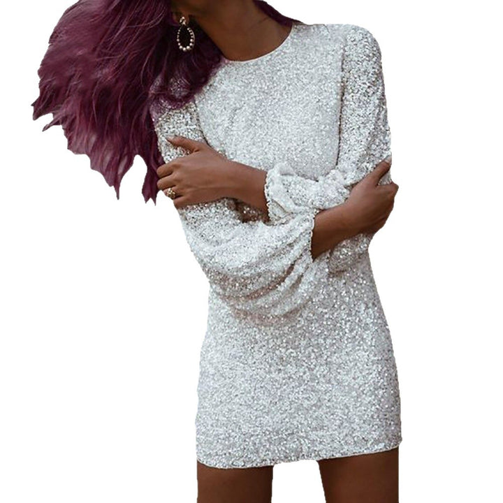 Damen Funkelndes Minikleid mit schmalem Schnitt und langen Ärmeln Drune
