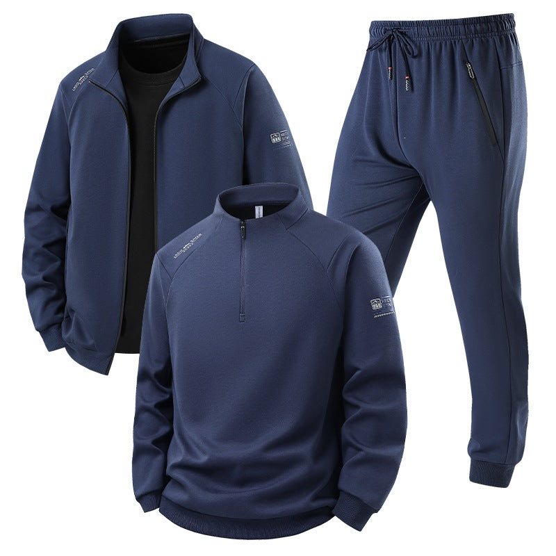 Herren Dreiteiliges Thermo-Trainingsset mit Halbzip-Pullover, Zip‑Jacke und Jogginghose Drune