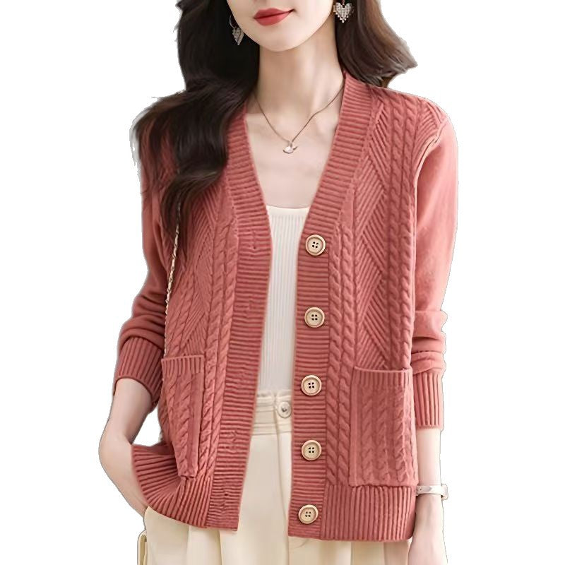 Damen Strickjacke mit V-Ausschnitt und Taschen Drune