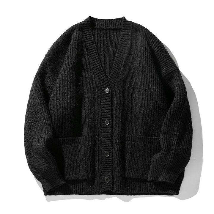 Unisex Oversize Strickcardigan mit V‑Ausschnitt, Knopfleiste und aufgesetzten Taschen Drune