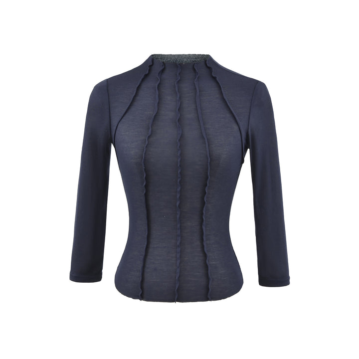 Damen Figurbetontes Langarmshirt mit Stehkragen und Zier-Volants Drune