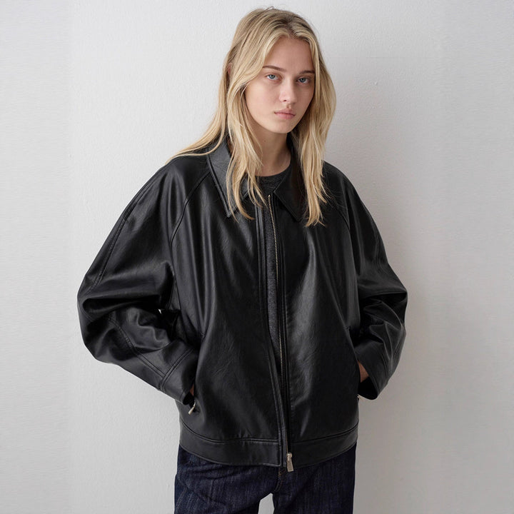 Damen elegante Lederjacke im minimalistischem Design Drune