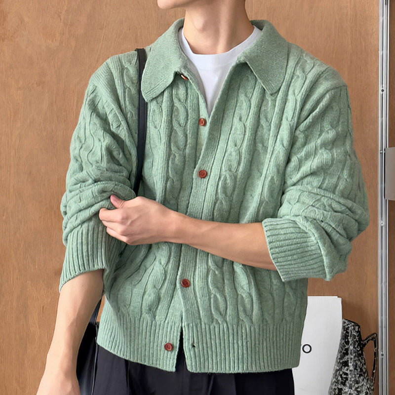 Herren Strickjacke mit Zopfmuster, Hemdkragen und durchgehender Knopfleiste Drune