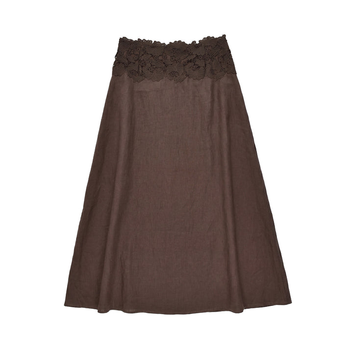 Damen Eleganter Leinenrock mit Spitzenbund Drune